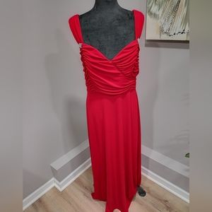 Nebian Nights Red Flowy Evening Gown with Rhinestone Accents